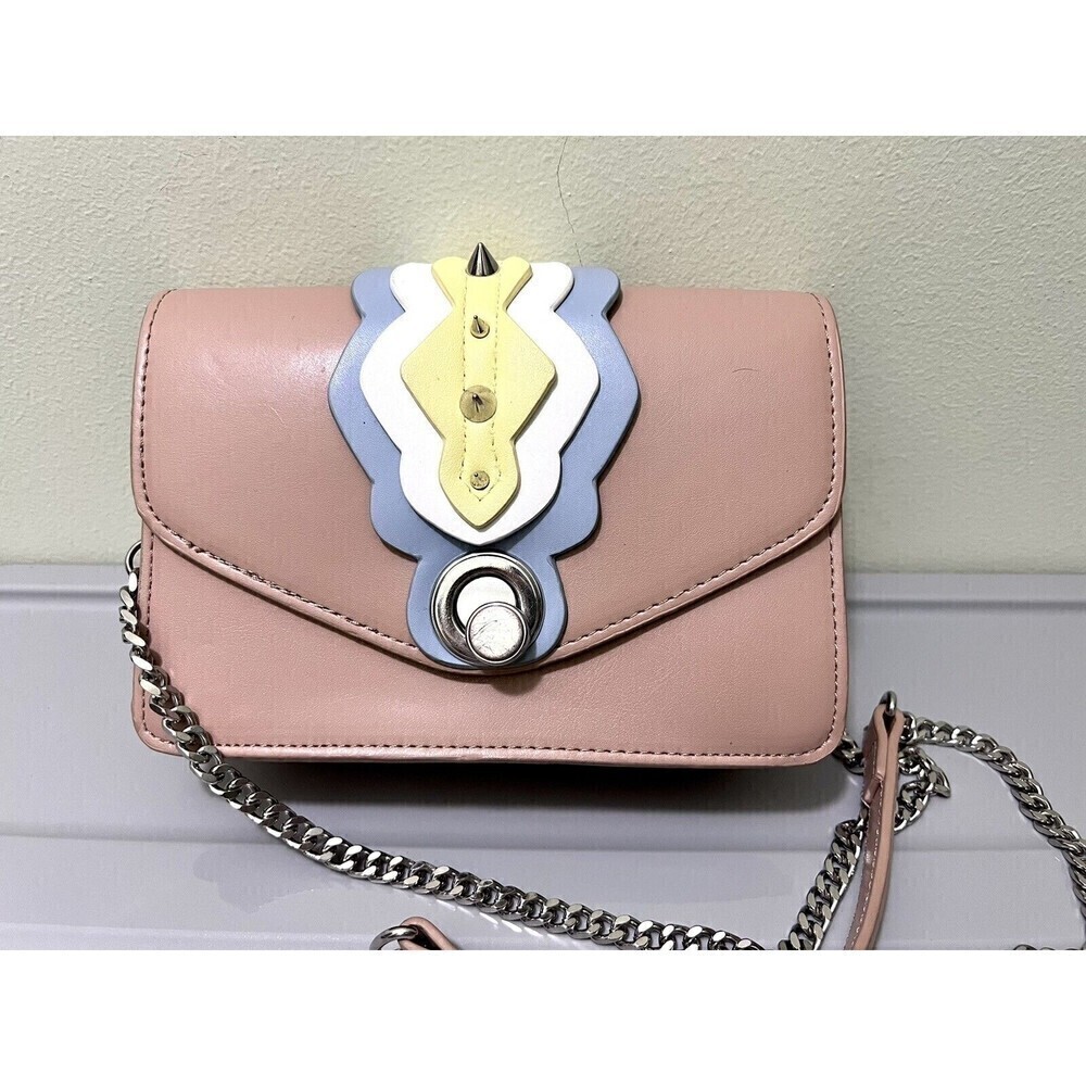 Zara TRF Light Pink Tan Crossbody Handbag Silver Chain Studded Purse Clutch - Picture 2 of 8